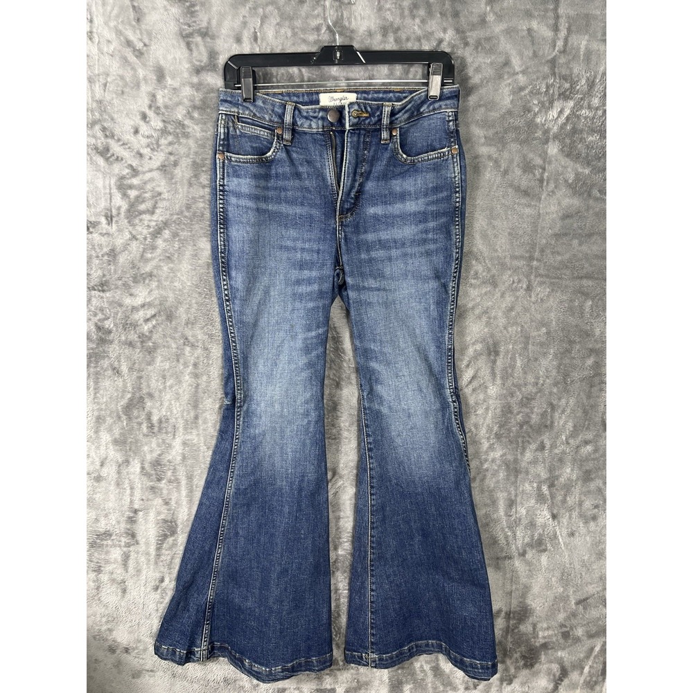 Wrangler Retro High Rise Flare Jeans Med Wash Denim Western Pants Womens 28x32